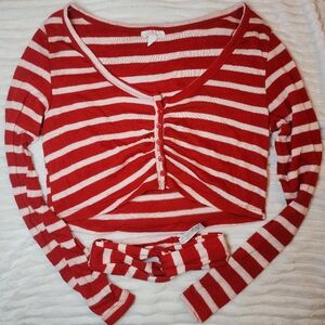 Colsie Red and White Striped Cropped Top With Matching Headband